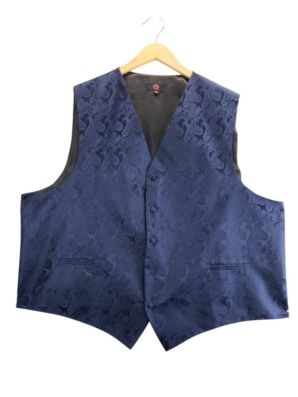 Mens Vest Dark Blue Paisley Jacquard 4XL Brand Q Waistcoat 5 Button Pockets